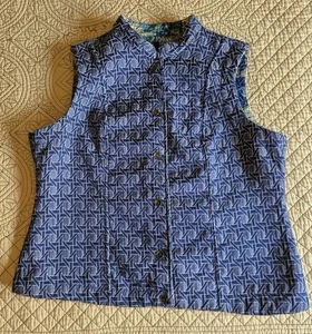 Damen XL Wende Steppweste Druckknöpfe Korbgeflecht Ziernähte Blau - Bild 1 von 11