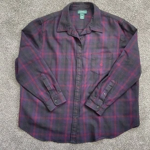 Lauren Ralph Lauren Womens 3X Wool Long Sleeve Black Purple Plaid Button Up Top - Picture 1 of 9