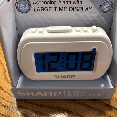 Sharp Digital Alarm Clock Large Time Display White No Box Battery Operated New. - Image 1 of 4