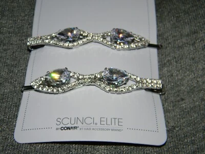 Conair Scunci Elite Silver Tone Rhinestone Bobby Pins 2.5" Wedding Hair Prom - Image 1 of 4