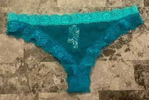 NWT VICTORIA'S SECRET PINK L TEAL BLUE FLORAL LACE RARE MINI CHEEKSTER PANTIES - Picture 1 of 4