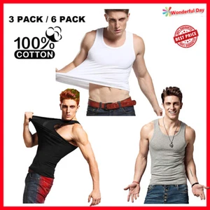 3-12 Pks Mens Premium Cotton Tank Top A-Shirt Undershirt Tagless Gym Tank - Picture 1 of 9