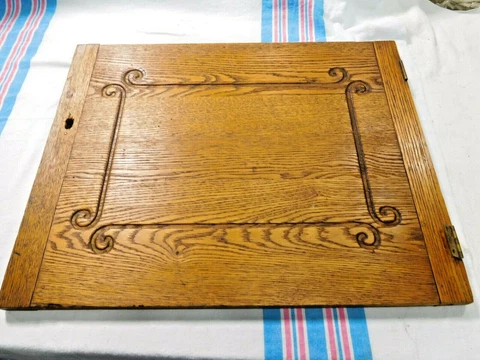 Antique ~ Salvage ~ Oak Door with incised design ~ Salvage with hinges    #2088 Cover