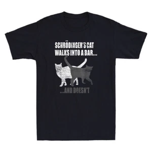Schrodingers Cat Walks Into A Bar And Doesn't Physics Funny Retro Men's T-Shirt - Picture 1 of 8