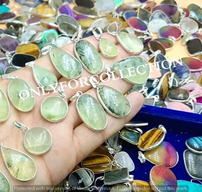 Colgantes bisel 25 piezas enchapados en plata de ley 925 piedras preciosas prehnita natural de regalo Foto 1 de 3