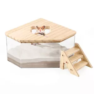 Hamster Sand Bath Box with Pentagon & Ladder Chinchilla Dust Bath & Litter Box - Picture 1 of 7