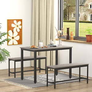Aukfa 43.3" Dining Table Set for 4, Small Kitchen Table Set with 2 Benches for L