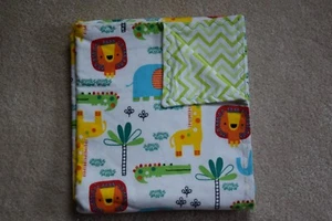 Handmade Colorful Safari Animal Flannel Blanket- Double Thickness - Picture 1 of 2