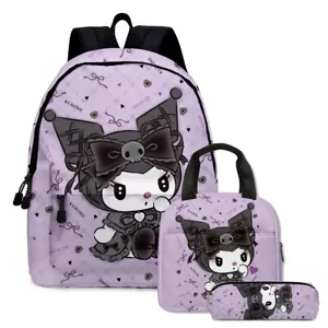 3pc/Set Mochila Escolar Kuromi Backpack Lunch Bag Pencil Case Kids School Bag - Picture 1 of 14