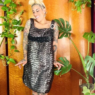 GUNMETAL GRIS LENTEJUELAS AÑOS 60 60 ESTRÁS VINTAGE MINI VESTIDO DE CÓCTEL CAMBIO M Foto 1 de 4