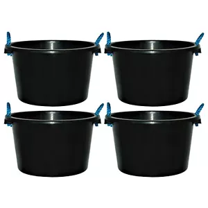 (Set di 4) 45L Secchio in Corda Resistente Multiuso Costruttore Stoccaggio Trug - Nero - Foto 1 di 9