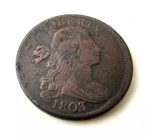 1803 Draped Bust Large Cent - US 1c Copper Penny Coin - - Picture 1 of 9