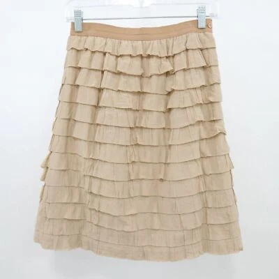 Piazza Sempione A-Line Skirt Ruffles Tiered Womens US4/6 IT42 Beige Cotton Silk - Image 1 of 4