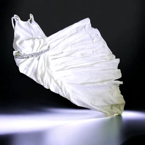 New ASOS drape back crepe full white maxi gown goddess dress glitter belt 8 - Picture 1 of 10