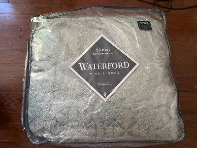 NUEVO JUEGO DE EDREDÓN WATERFORD LINO REINA DAPHNE COMO NUEVO ALMOHADA REVERSIBLE JADE BRONCEADO Foto 1 de 4