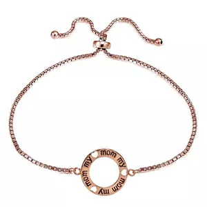 Rose Gold Tone over Sterling Silver Mom My Love Polished Adjustable Bracelet - Picture 1 of 3
