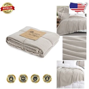 Luxurious 92"x108" Flax Linen Reversible Throw Blanket for Stylish Comfort - Picture 1 of 9