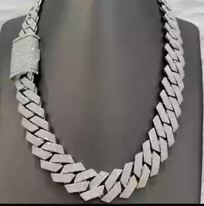 18MM Round 4 Row Lab-Created CZ Diamond Cuban Chain 24" Necklaces in 925 Silver - Picture 1 of 5