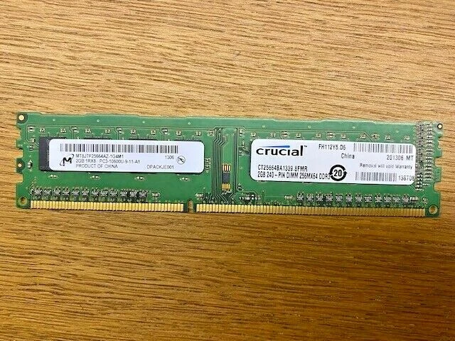 Crucial CT25664BA1339.8FMR 2GB 1Rx8 1333MHz PC3-10600 240-Pin DDR3 RAM - Image 1 of 1