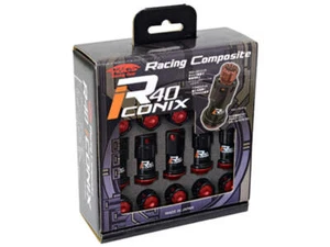 Project Kics R40 Iconix Lug Nuts - 12x1.25 Black w/ Red Caps (16 Lugs + 4 Locks) - Picture 1 of 1