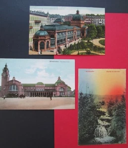 WIESBADEN Germany Early 1900s Postcards (3)  Kochbrunnen/ Nerotal/ Hauptbahnhof - Picture 1 of 2