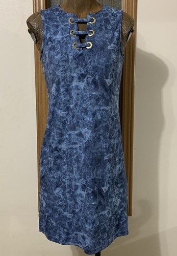 Michael Kors Mini Abito Tank Donna XS Blu Vestibilità Larga Occhielli Senza Maniche