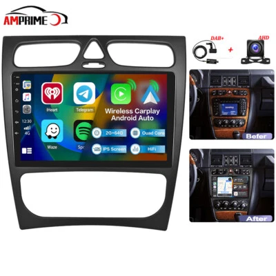 2+64GB Android 13 GPS Autoradio CarPlay Für Mercedes Benz C Klasse W203 W209 DAB - Bild 1 von 4