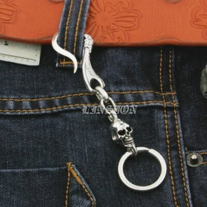 Skull Claw Hook Keyring 925 Sterling Silver Keychain DIY Accessories 9T012B BZ - Picture 1 of 9