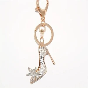 Fashion Colorful Rhinestone Golden High Heel Decor Keychain Bag Car Keychain New - Picture 1 of 5