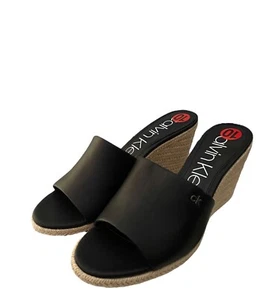 Calvin Klein Women Bandera ECO Platform Black Leather Sandals size: 10 Last Size - Picture 1 of 5