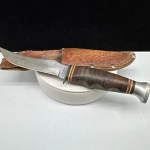 Vintage Kabar USA 1233 Fixed Blade Hunting Knife + Leather Sheath - Picture 1 of 16