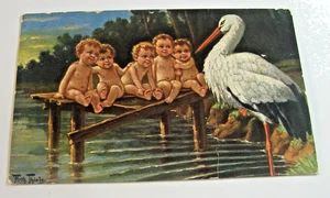 -SGD--Original "Arthur Theile ---"Storch und Babys"--Veröffentlicht 1913 - Bild 1 von 2