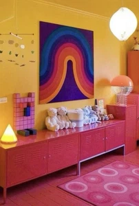 Vintage Space Age lila Wandbild Leinwand 80 x 80 cm Mid Century - Bild 1 von 1