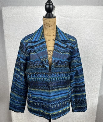 Chaqueta Chico's Bordada con Cuentas Gancho Frontal Talla 3 (XL) Glam Vacaciones Abuela ** Foto 1 de 4