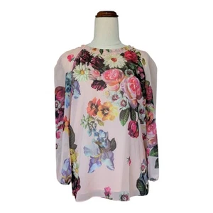 TED BAKER London Shirt Casual Formal Women Floral Ruffle Accents Size 1 (AUS 8) - Picture 1 of 8