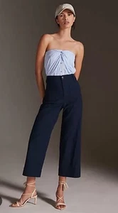 Anthropologie Colette Crop Pants Wide Leg Maeve Blue Cotton - Sz. 26P, Navy - Picture 1 of 3