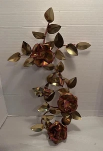 Vintage Messing & Kupfer Wandbehang Deko Rosen Blätter - Bild 1 von 15
