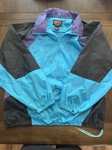 Vintage 90s Athletic Works Windbreaker Jacket XL Colorblock Teal Purple Black - Bild 1 von 6
