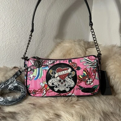 NWT Ed Hardy Shoulder Bag - Black & Pink - Love Kills Slowly - Image 1 of 4