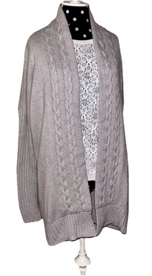 Cárdigan de cachemir largo frente abierto gris cachemir otoño-talla grande Foto 1 de 4