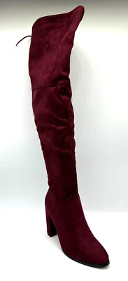 N.Y.L.A. Botas Olygmagen Tela Borgoña Sobre la Rodilla Talla 10 M Cremallera Lateral Foto 1 de 4