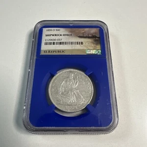 1859-O Seduto Liberty Mezzo Dollaro Effetto Naufragio - Foto 1 di 3