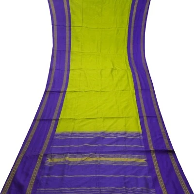 Vintage Green 100% Pure Silk Handwoven Sari Remnant 5YD Craft Fabric Silk Scrap - Image 1 of 4