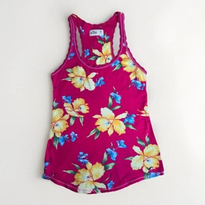 Camiseta sin mangas Hollister rosa floral para mujer 100 % algodón|Talla:XS Foto 1 de 4