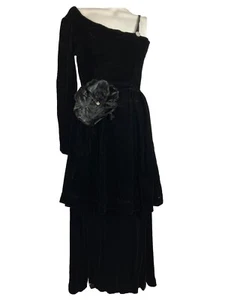 SEXY 40s 50s Strapy Shoulder + Full Sleeve Velvet Cocktail Dress Gown One Peplum - Picture 1 of 6