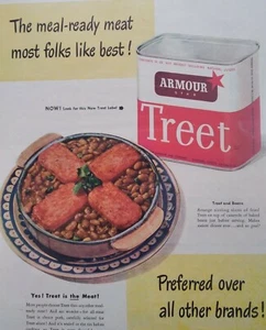 RÜSTUNG Fleisch Druck Werbung Original Vintage 40er Jahre Treet is the Meat! Bohnen - Bild 1 von 10