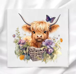 Panel de tela Highland Cow in Basket para acolchado artesanía costura bloque de edredón - Imagen 1 de 2