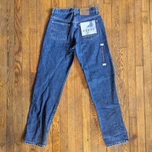 Vintage Guess Jeans Straight Women's 28 Long Dark Wash High Rise Denim Deadstock - Picture 1 of 6