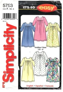 2002 Simplicity 5753 Toddler Nightgown size A 1/2-4 sewing pattern uncut - Picture 1 of 3