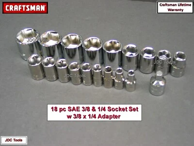 CRAFTSMAN 18 pc SAE 6pt 1/4 & 3/8 Standard Socket Set - Image 1 of 2